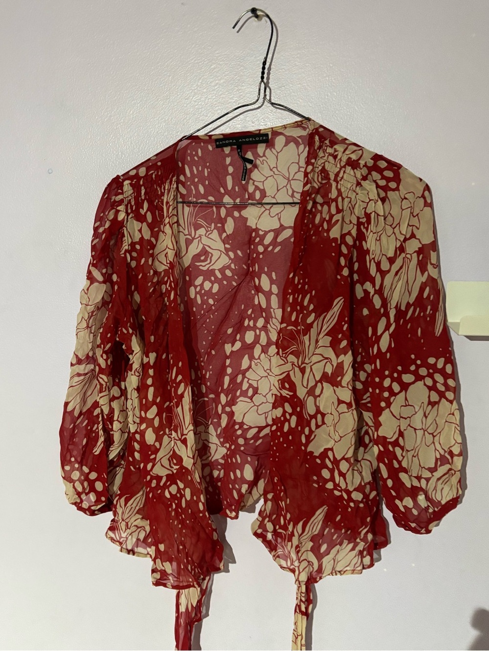 Red Floral Sheer Tie-Front Blouse